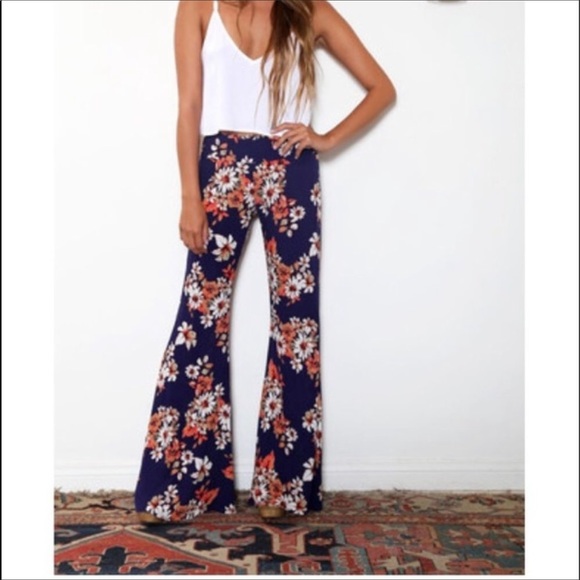 Flynn Skye Pants - Flynn Skye High Waist Wide Flare Floral Pants